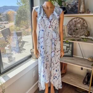 Banana Republic, Soft Blue Faux Wrap Dress, Ruffled Hem and Neckline, Women’s 0